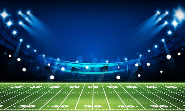 Football arena field with bright stadium lights vector design Vector illumination