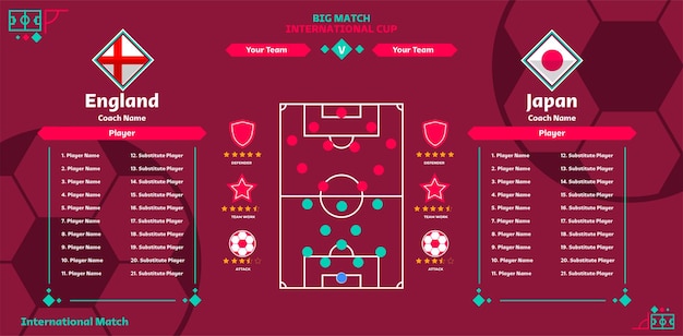 Football background team info charts and manager