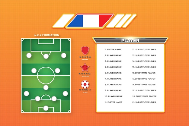 Vettore grafici e manager delle informazioni sulla squadra di calcio in background