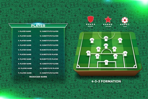 サッカーのバックグラウンドチームの情報チャートとマネージャー