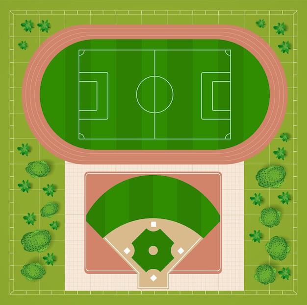 Vector football and baseball stadiums a top view