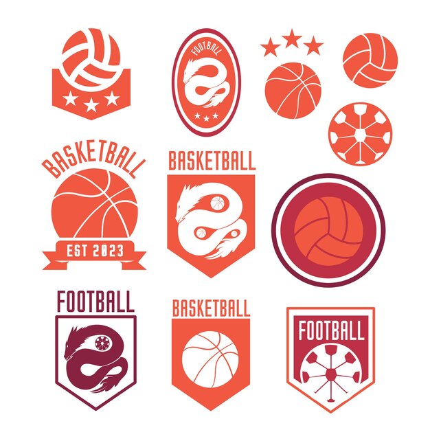 Vettore illustrazione del logo del badge di calcio, pallacanestro e pallavolo