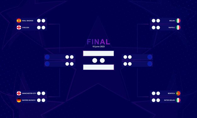 Vector football bracket for european club tournament on abstract background