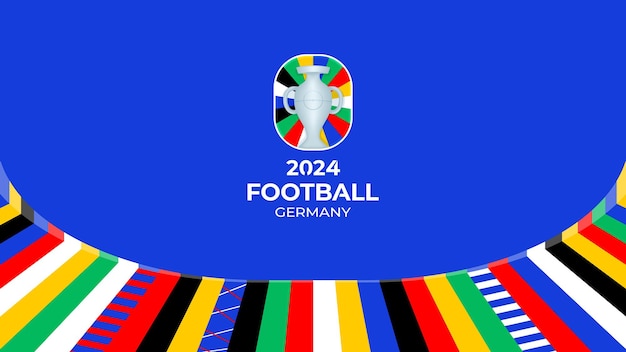 Football championship 2024 blue background vector stock illustration. not official logotype emblem on colourful line abstract background. poster soccer or football championship template.