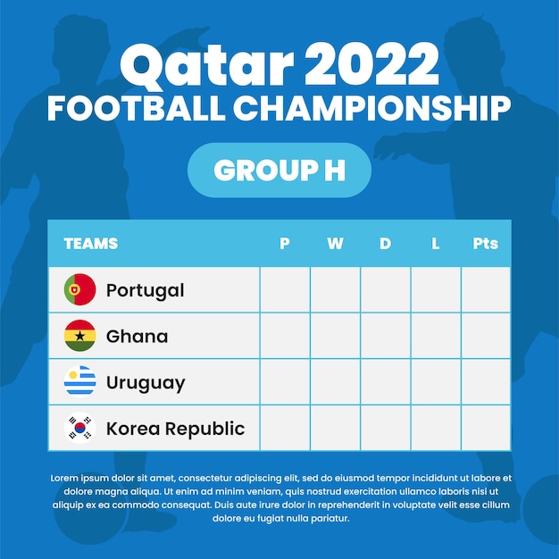 Football championship group H table diagram template