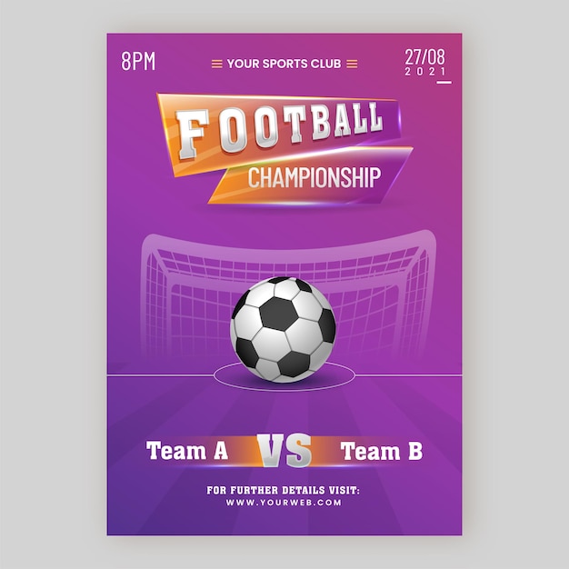 Design del poster del campionato di calcio con pallone da calcio realistico