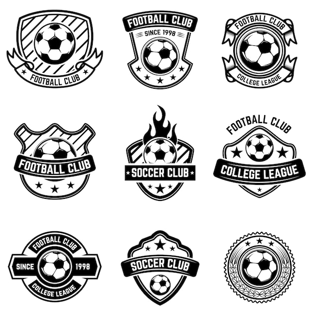 Emblemi del club di calcio su fondo bianco. distintivi di calcio. elemento per logo, etichetta, emblema, segno, distintivo. illustrazione