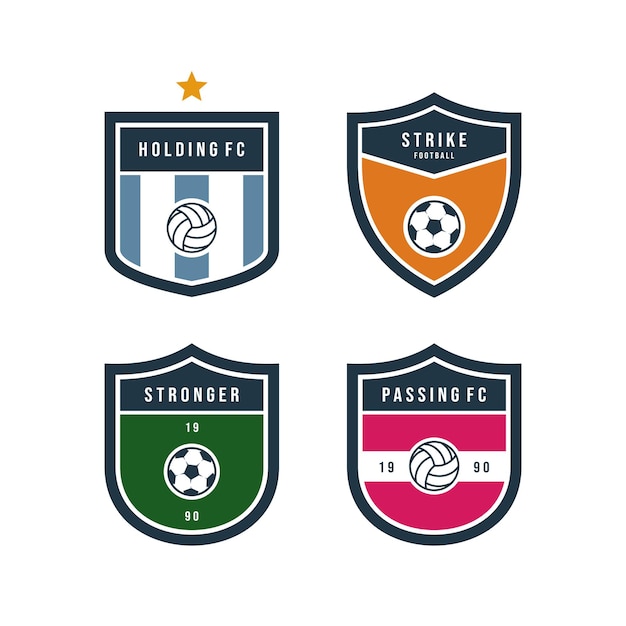 Insieme del distintivo del modello di disegno vettoriale del logo della squadra di calcio