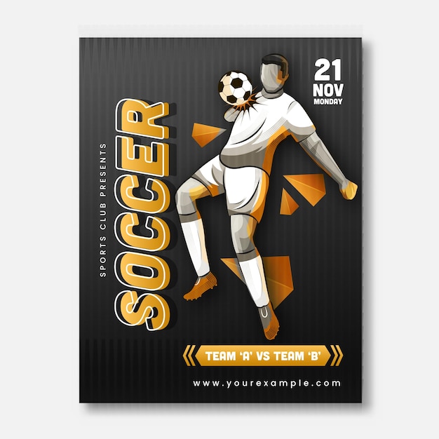 Vector football competition template with team player character vectors and match day details viinate style