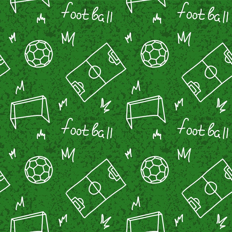 Vector football doodle seamless pattern with ball field gate and grass vector stock illustration eps 10