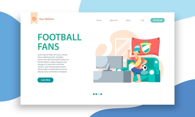 Vector football fans  website template, landing page design for website and mobile site development.