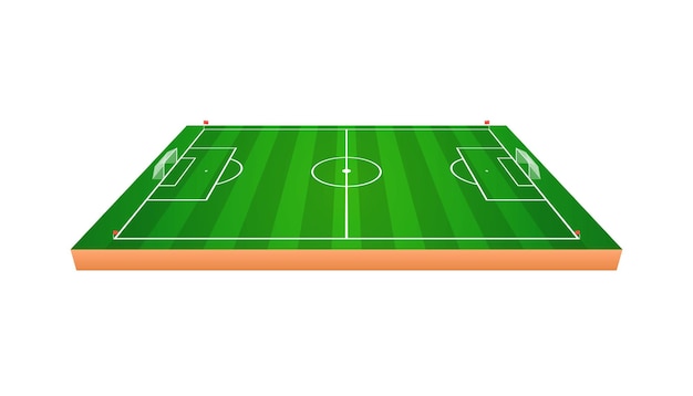 Vettore vista superiore e laterale del modello 3d del campo di calcio