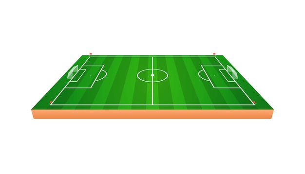 Vista superiore e laterale del modello 3d del campo di calcio