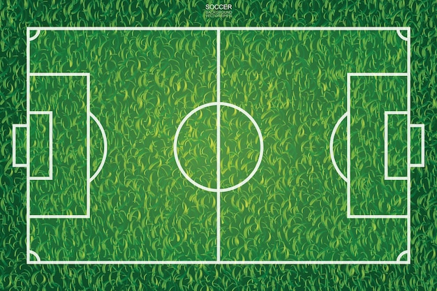 Fondo del campo di calcio o del campo di calcio. campo in erba verde per creare una partita di calcio. illustrazione vettoriale. Vettore Premium