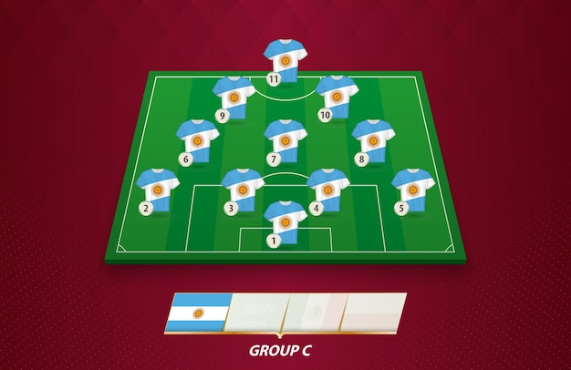 Football field with Argentina team lineup for European competition