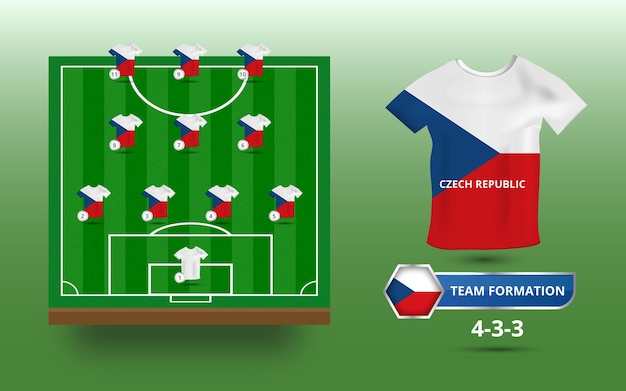 Campo da calcio con illustrazione della formazione della squadra