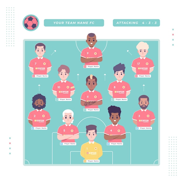 Football formation strategy illustration template