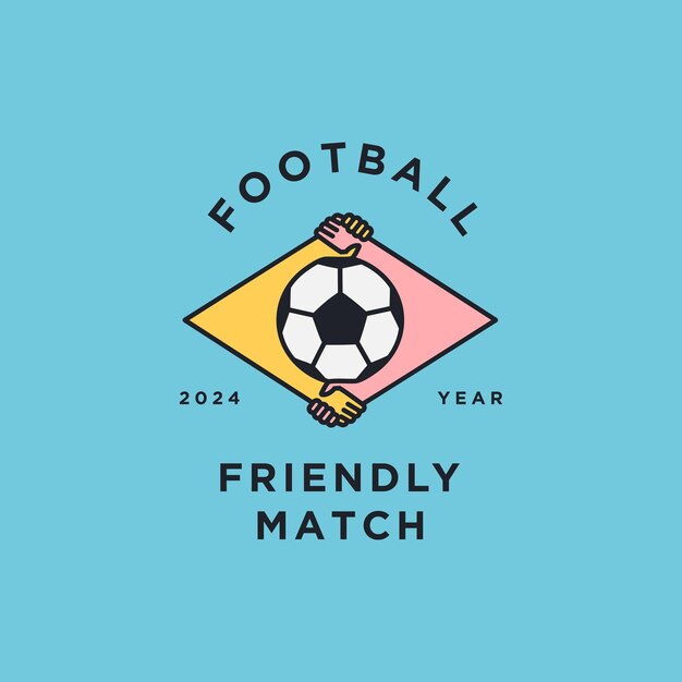 Вектор Икона логотипа футбольного товарищеского матча футбольный мяч и рукопожатия спортивных символов комбинации вектора