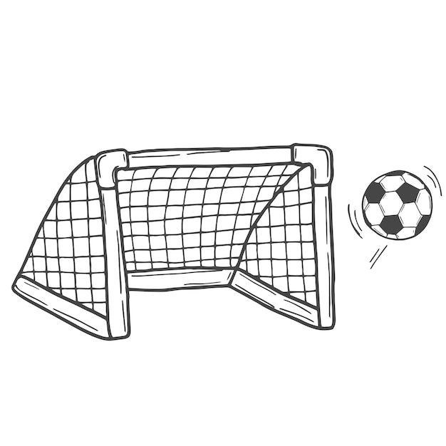 Porta da calcio attrezzatura da gioco di calcio schizzo vettoriale disegnato a mano isolato su sfondo bianco