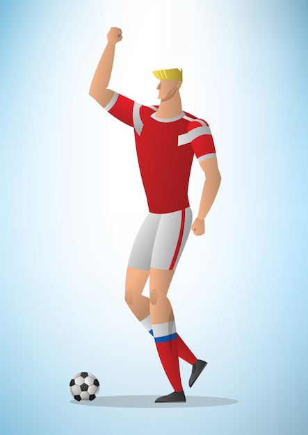 Vector football goalkeeper player red uniform action save a goal.