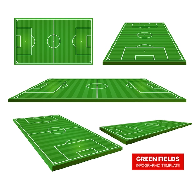 Коллекция футбольных зеленых полей, изолированные на белом фоне