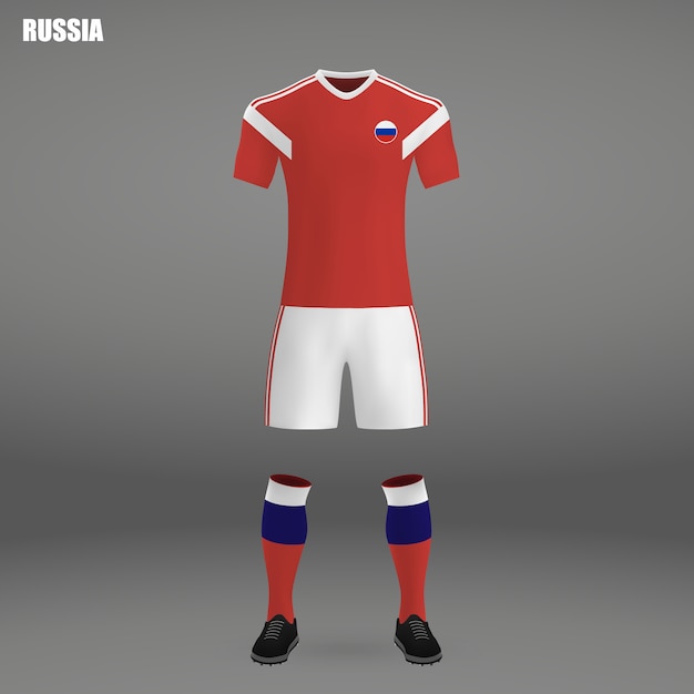 Vettore kit da calcio della russia, modello da tshirt per la maglia da calcio