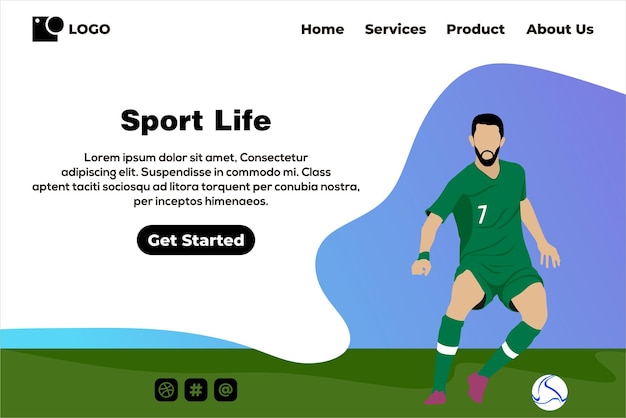 Football landing page design template, Landing page design vector, Landing page vector