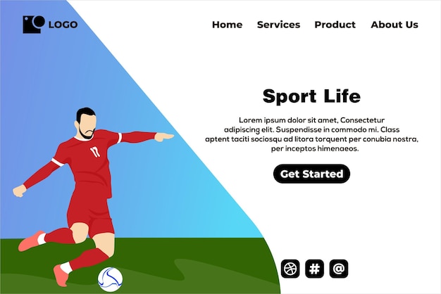 Football landing page design template, Landing page design vector, Landing page vector