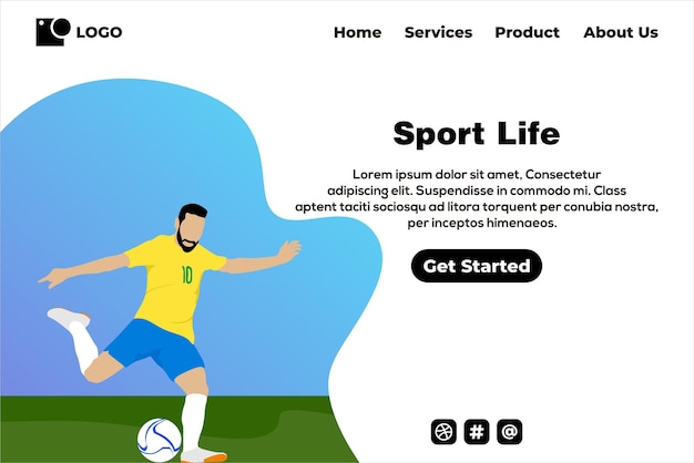 Football landing page design template, Landing page design vector, Landing page vector