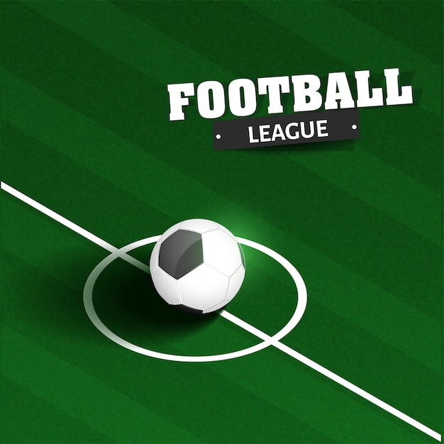 Football League Concept With Realistic Soccer On Green Field Background