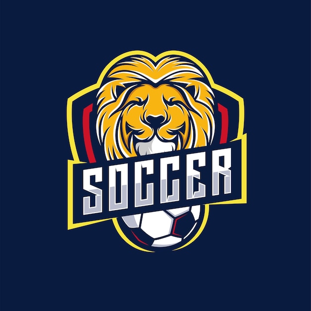 Vettore di disegno del logo della squadra del leone di calcio