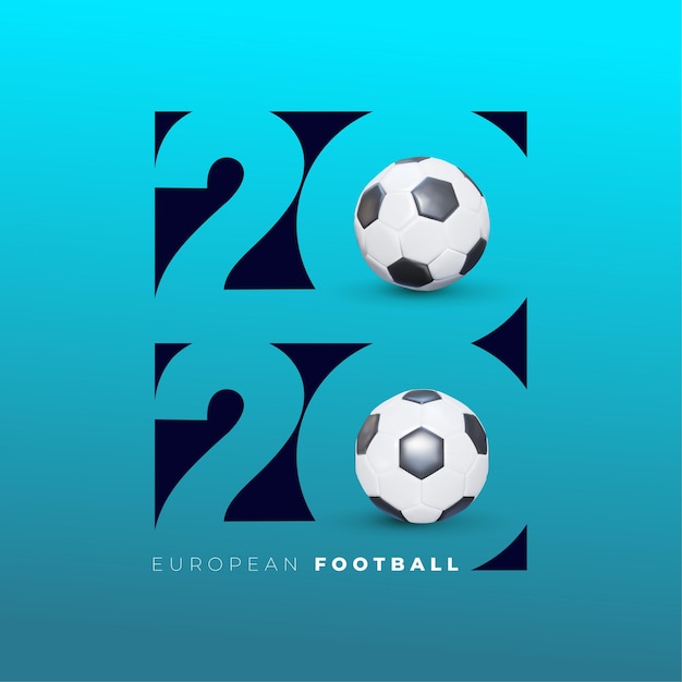 Logo del calcio 2020. grafica realistica del pallone da calcio. progetta un gradiente di sfondo elegante