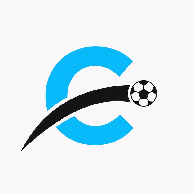 サッカーのアイコンを移動して文字 C のサッカーのロゴ サッカーのロゴのテンプレート