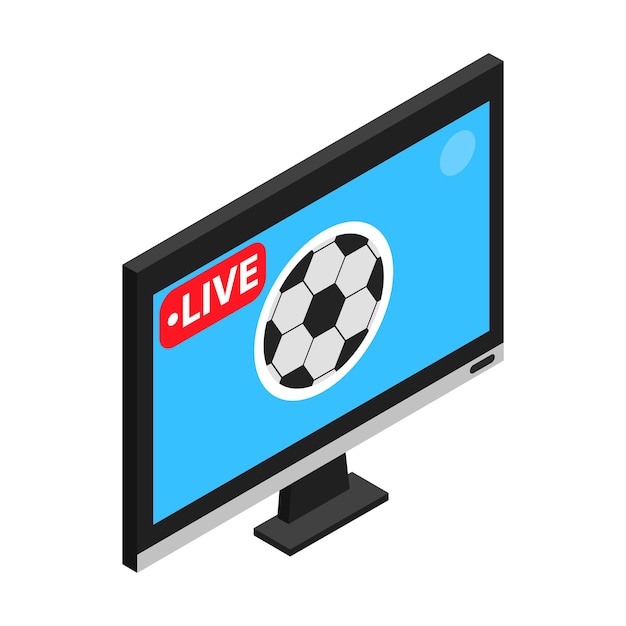 Vector football match on tv live stream isometric 3d icon on a white background