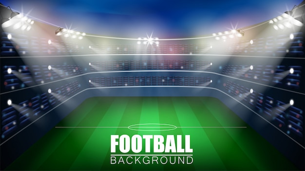 サッカーの試合。世界選手権スタジアム3 dベクトルの背景。サッカーポスターテンプレート。