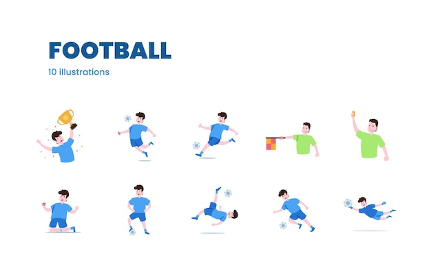 Набор иллюстраций футболиста или футболиста и судьи для кубка лиги матча