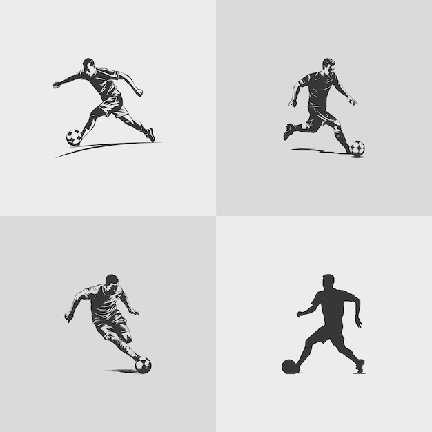 football player silhouette soccer sports game vector set design