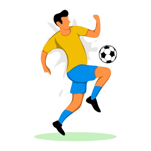 Football player in yellow shirt and blue pants vector illustration design