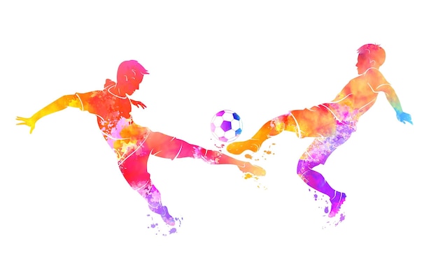 축구 선수 와 공 페인트 스플릿 으로 그려진 공 을 가진 축구 선수 의  ⁇ 터 그림
