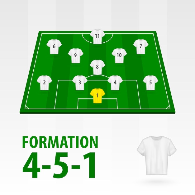 Formazioni calciatori, formazione 4-5-1. mezzo stadio di calcio.