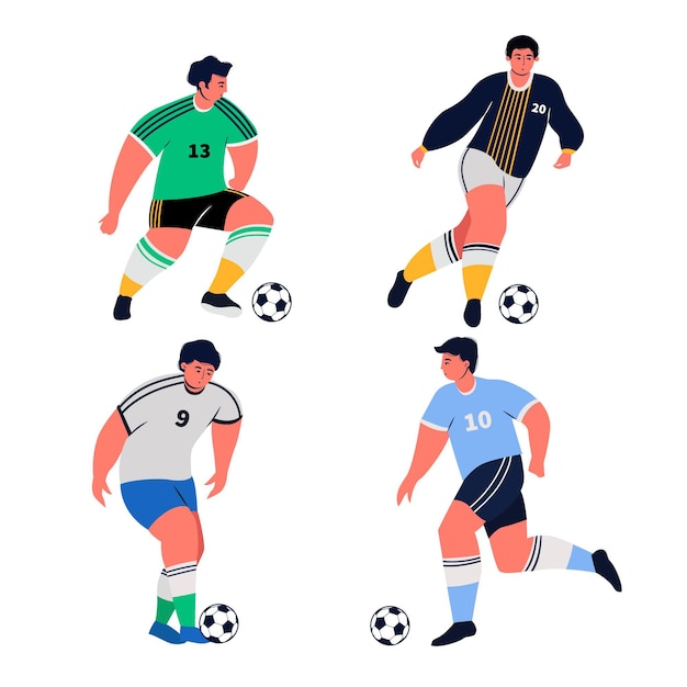 I giocatori di calcio impostano il design piatto