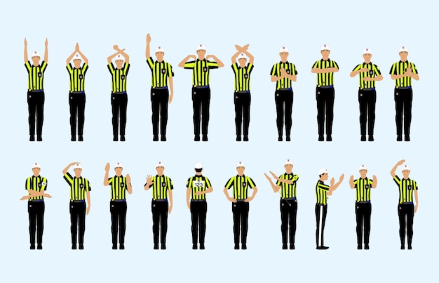 Football Referees Officials Hand Signal different poses pro vector