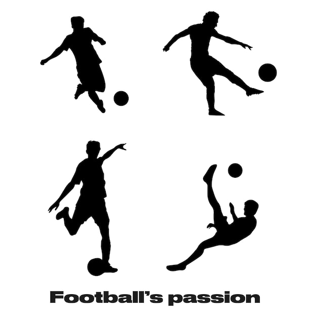 Football's passion, soccer players silhouette