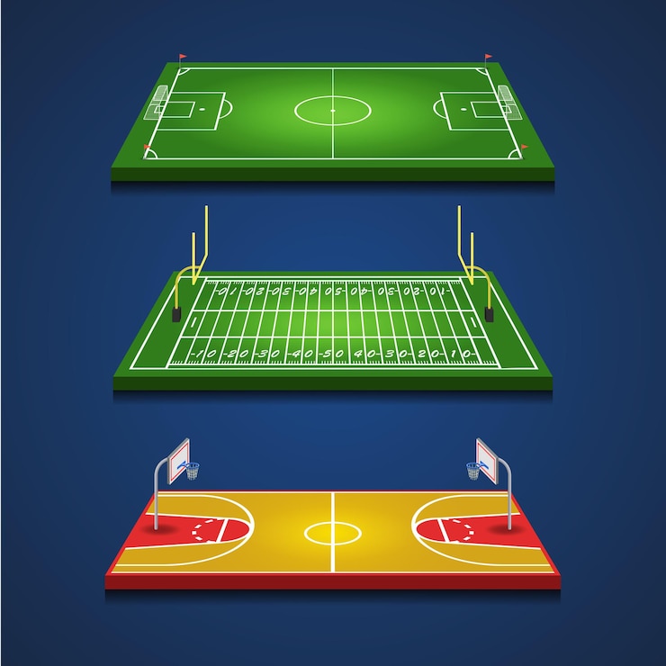 Vector football soccer and basketball fields