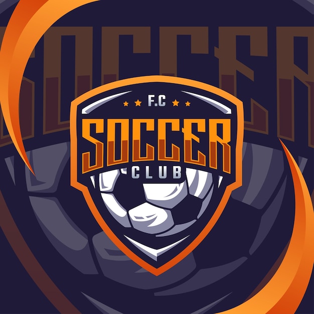 Design sportivo del logo del campionato di calcio di calcio vettore premium