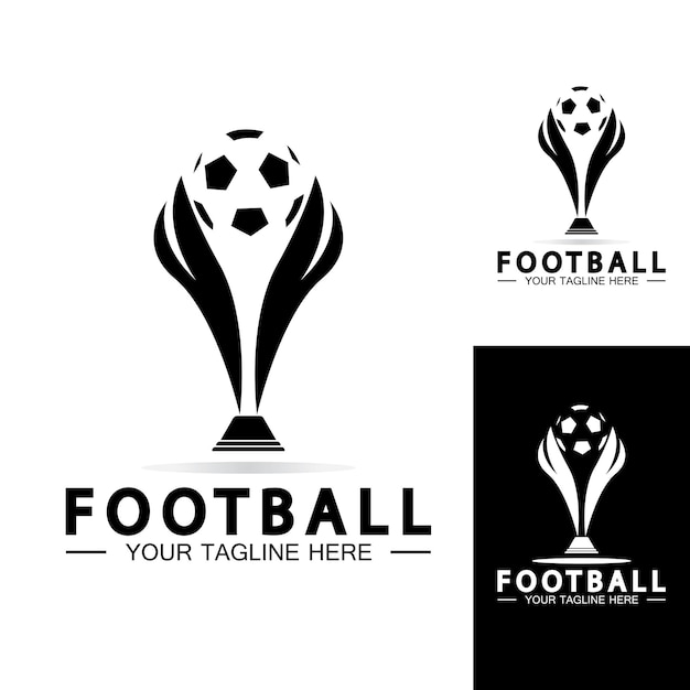 Vector football or soccer championship trophy logo design vector icon templatechampions football trophy for winner award