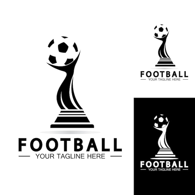 Trofeo di calcio o campionato di calcio logo design vettore icona templatechampions trofeo di calcio per il premio del vincitore