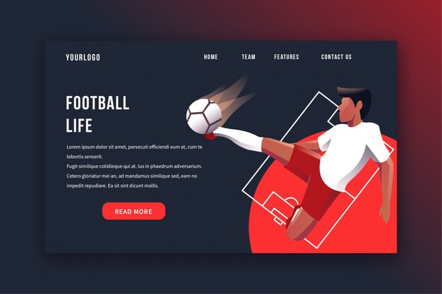 Vector football, soccer landing page