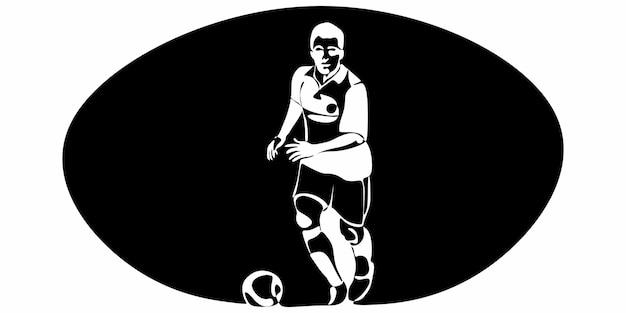 Vector football soccer player kicking ball isolated vector silhouette football defender striker or goalkeeper