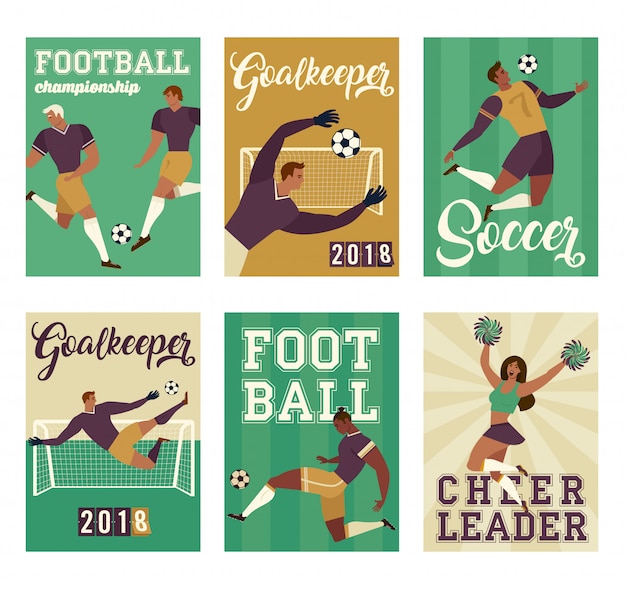 Vector football soccer player set posters of characters